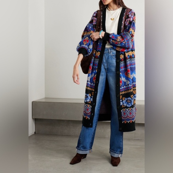 FARM RIO Sweaters - NWT FARM Rio Ainika Jacquard maxi Cardigan Sweater in Ainika Sparkle Black